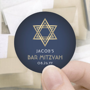 Bar Mitzvah Navy Blue White & Gold Star von David Runder Aufkleber