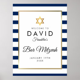 Bar Mitzvah Navy Blue White Gold Willkommenszeiche Poster