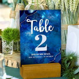 Bar Mitzvah Navy Galaxy Watercolor Agate Script Tischnummer