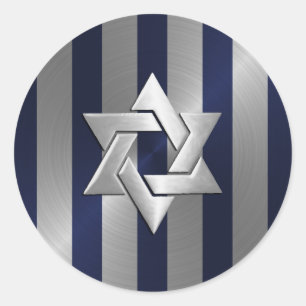 Bar Mitzvah Navy und Silver Stripe Star von David Runder Aufkleber