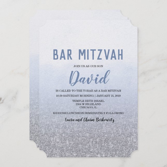 Bar Mitzvah Ombre Blue Einladung (Vorne/Hinten)