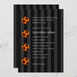 Bar Mitzvah Orange und Black Soccer Ball Einladung