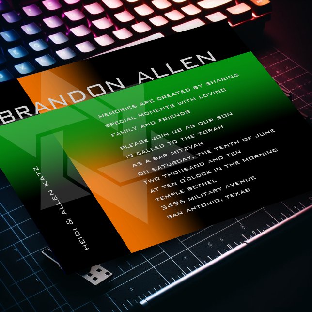 Bar Mitzvah Orange und Green auf jeder Farbe Einladung (Von Creator hochgeladen)