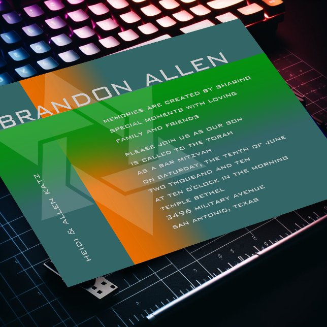 Bar Mitzvah Orange und Green auf jeder Farbe Einladung (Von Creator hochgeladen)