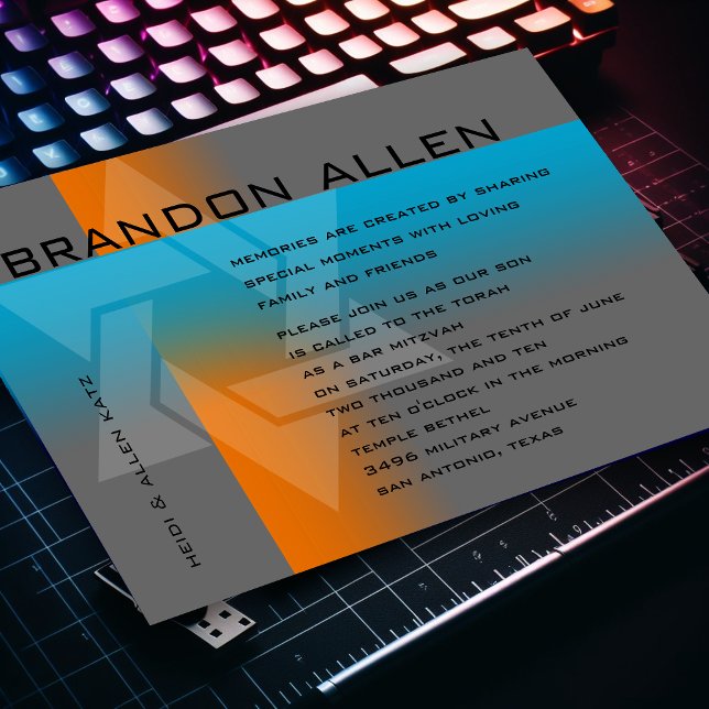 Bar Mitzvah Orange und Türkis auf jeder Farbe Einladung (Von Creator hochgeladen)