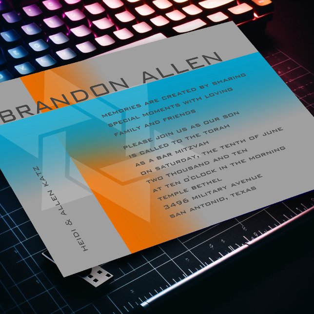 Bar Mitzvah Orange und Türkis auf jeder Farbe Einladung (Von Creator hochgeladen)