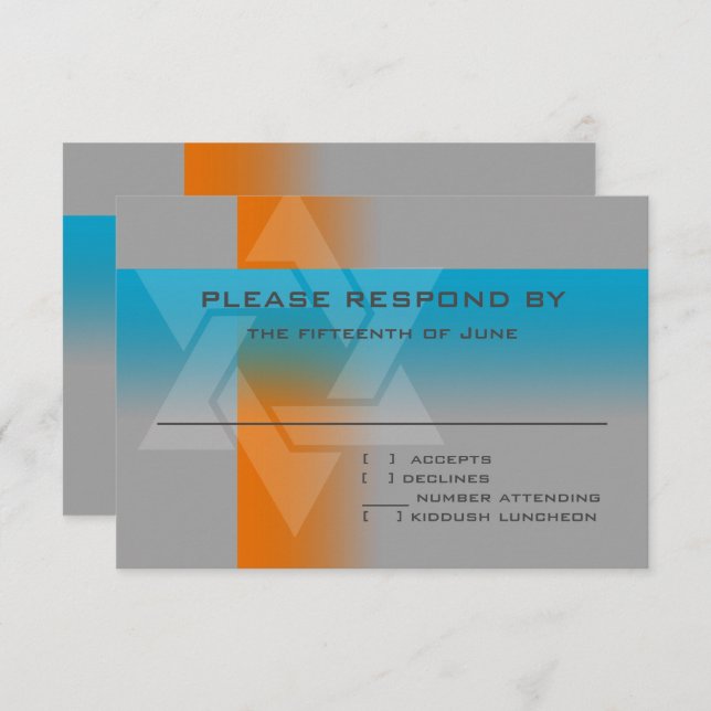 Bar Mitzvah Orange und Türkis auf jeder Farbe RSVP Karte (Vorne/Hinten)
