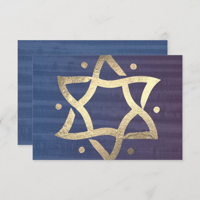 Bar Mitzvah Plum und Blue Wooden Gold Star UAWG RSVP Karte (Vorne/Hinten)