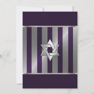 Bar Mitzvah Plum und Silver Stripe Star von David Einladung