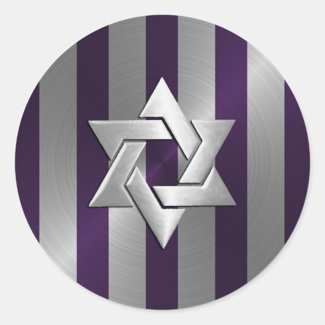 Bar Mitzvah Plum und Silver Stripe Star von David Runder Aufkleber (Vorderseite)