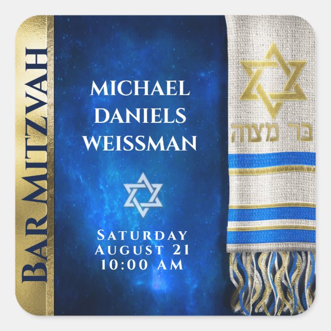 Bar Mitzvah Prayer Shawl Quadratischer Aufkleber (Vorderseite)