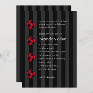 Bar Mitzvah Red and Black Soccer Ball Einladung