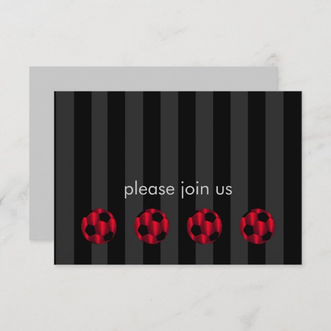 Bar Mitzvah Red and Black Soccer Ball RSVP Karte (Vorne/Hinten)