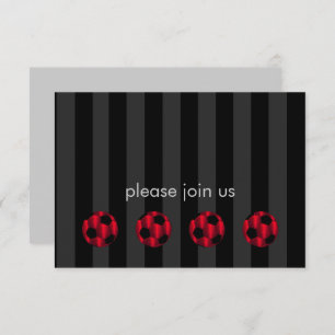 Bar Mitzvah Red and Black Soccer Ball RSVP Karte