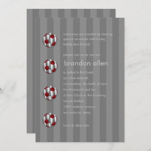 Bar Mitzvah Red und Silver Soccer Ball Einladung