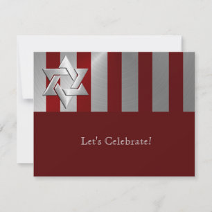 Bar Mitzvah Red und Silver Stripe Star von David RSVP Karte