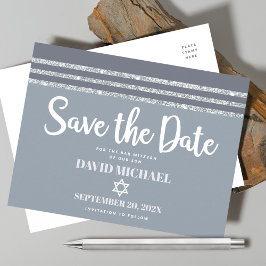 Bar Mitzvah Rettete Date Gray Silver Tallit Script Einladungspostkarte