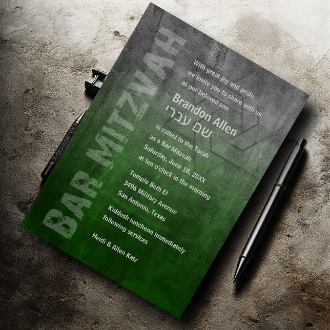 Bar Mitzvah Rugged Fade Green Einladung (Von Creator hochgeladen)