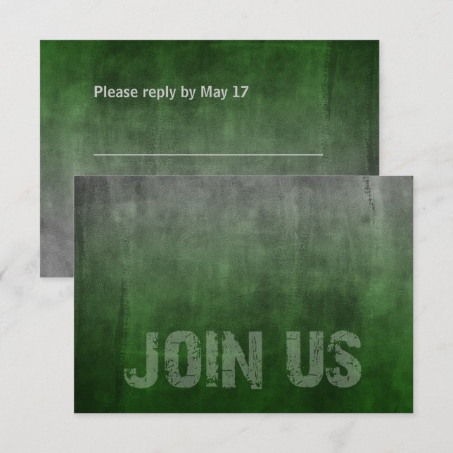 Bar Mitzvah Rugged Fade Green RSVP Card Karte (Vorne/Hinten)