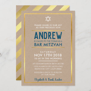 BAR MITZVAH Schlaues, fettartiges Gold Einladung
