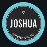 BAR MITZVAH schlichtes, modernes schlichtes Türkis Runder Aufkleber<br><div class="desc">von kat massage >>> https://linktr.ee/simplysweetpaperie <<<</div>