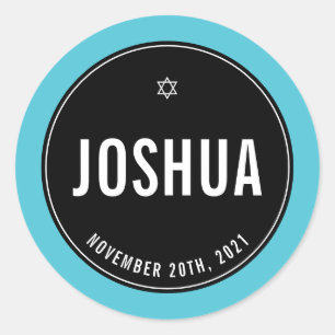 BAR MITZVAH schlichtes, modernes schlichtes Türkis Runder Aufkleber