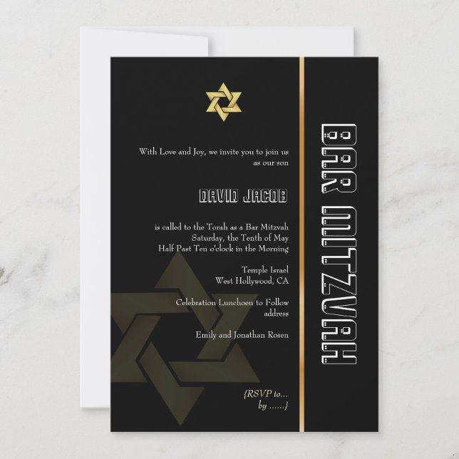 Bar Mitzvah/Schwarz/Gold Einladung (Vorderseite)