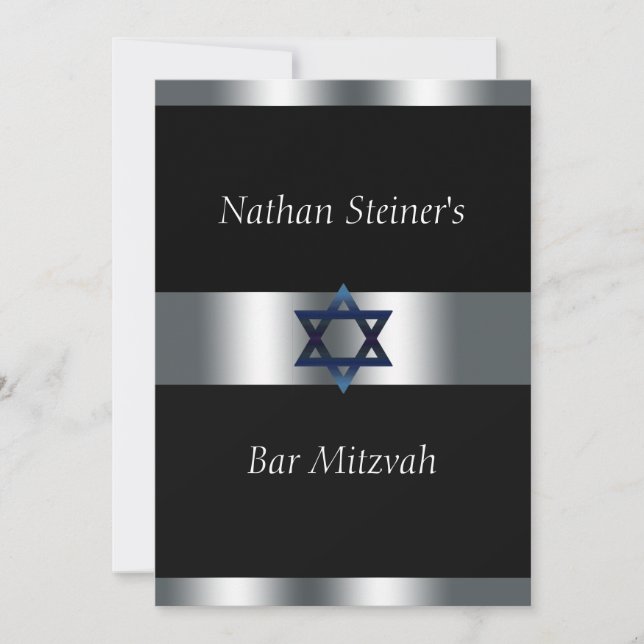 Bar Mitzvah, Schwarz und Silber, elegante Einladun Einladung (Vorderseite)