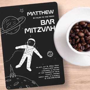 Bar Mitzvah Schwarz und Weiß Moderner Astronaut Einladung
