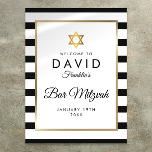 Bar Mitzvah Schwarz-Weiß-Streifen Gold Willkommen Poster