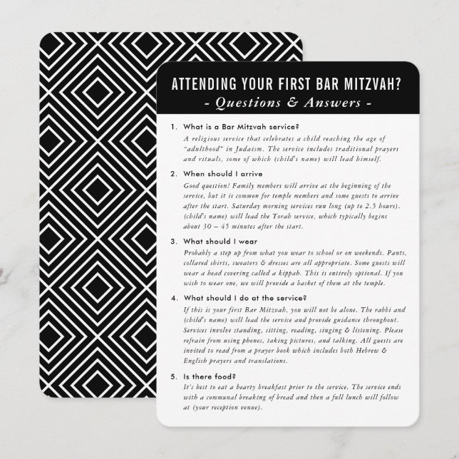BAR MITZVAH Service Frage und Antwort Einladung (Vorne/Hinten)
