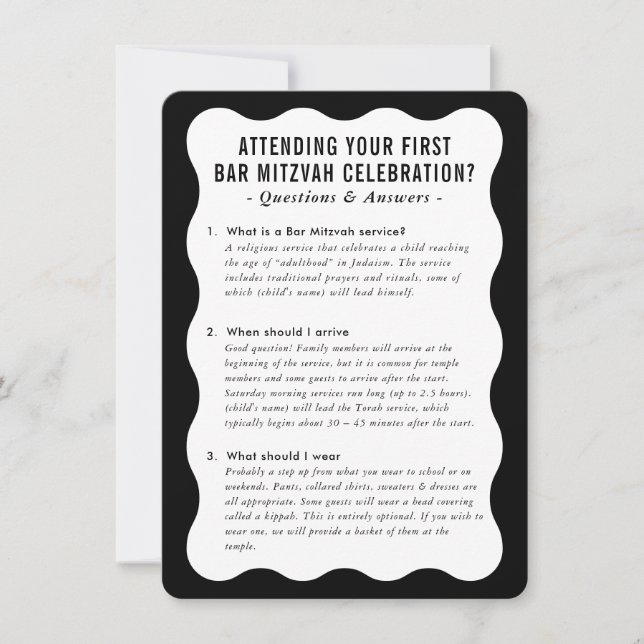 BAR MITZVAH Service Information Schwarz-weiß Einladung (Vorderseite)