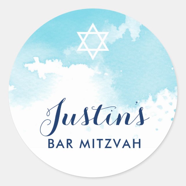 BAR MITZVAH SIEGEL Star Moderne Aquarelle Runder Aufkleber (Vorderseite)