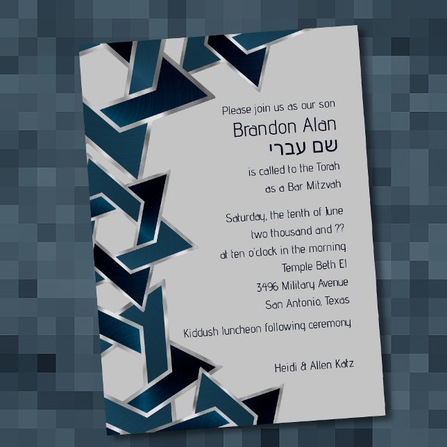 Bar Mitzvah Silver Aquamarin Navy Blue Star von Da Einladung (Von Creator hochgeladen)