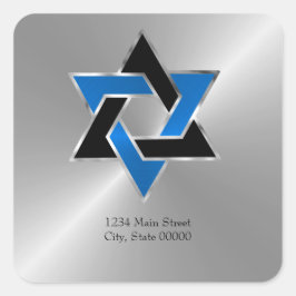 Bar Mitzvah Silver Blue Black Star Address Siegel Quadratischer Aufkleber