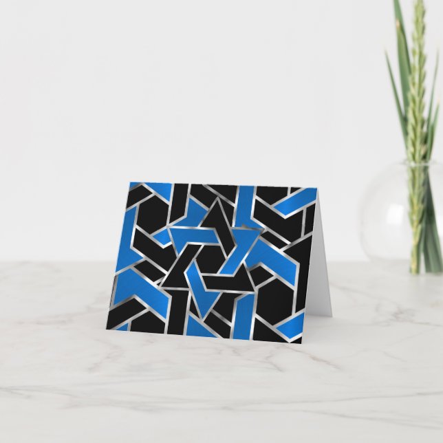 Bar Mitzvah Silver Blue Black Star von David Dankeskarte (Vorderseite)
