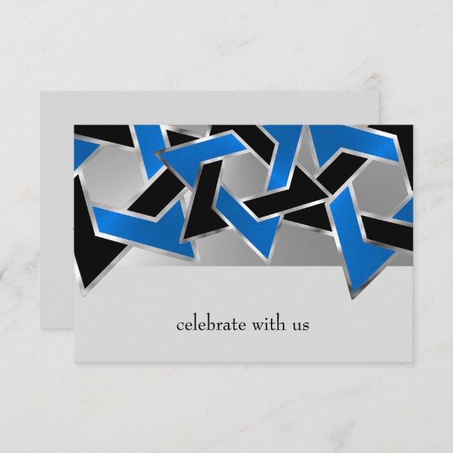 Bar Mitzvah Silver Blue Black Star von David RSVP Karte (Vorne/Hinten)