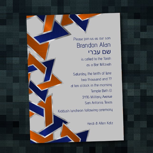 Bar Mitzvah Silver Blue Orange Star von David Einladung (Von Creator hochgeladen)