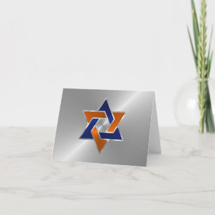 Bar Mitzvah Silver Blue Orange Star von David Karte