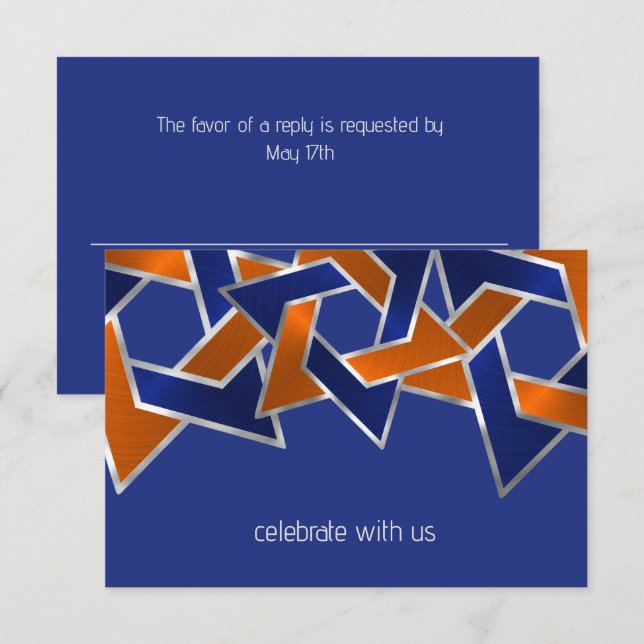 Bar Mitzvah Silver Blue Orange Star von David RSVP Karte (Vorne/Hinten)
