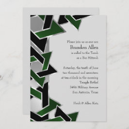 Bar Mitzvah Silver Green Black Star von David Einladung