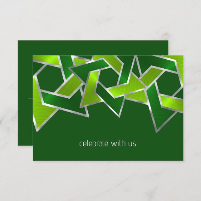 Bar Mitzvah Silver Lime Green Star von David Einladung (Vorne/Hinten)