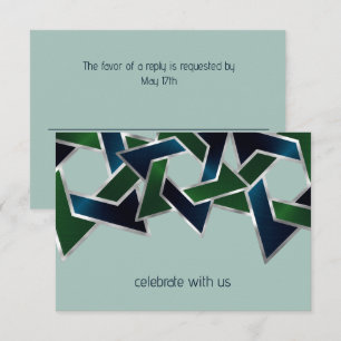 Bar Mitzvah Silver Navy Blue Green Star von David Einladung