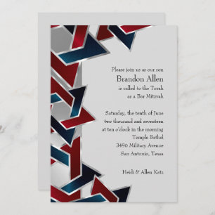 Bar Mitzvah Silver Navy Blue Red Star of David Einladung