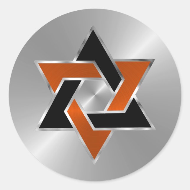 Bar Mitzvah Silver Orange Black Star von David Runder Aufkleber (Vorderseite)