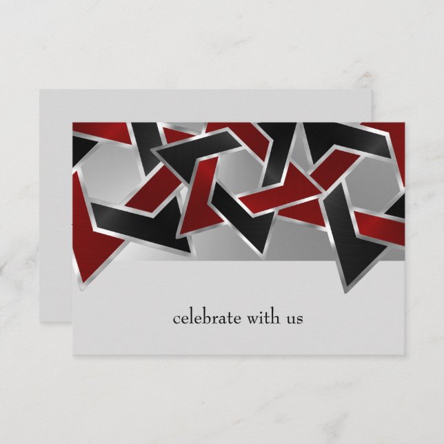 Bar Mitzvah Silver Red Black Star von David RSVP Karte (Vorne/Hinten)