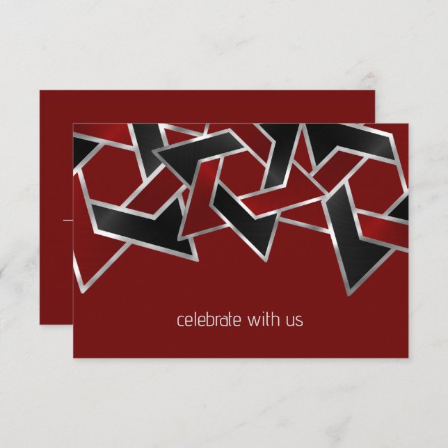 Bar Mitzvah Silver Red Black Star von David RSVP Karte (Vorne/Hinten)