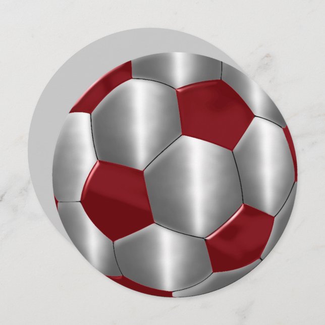 Bar Mitzvah Silver und Red Soccer Ball Einladung (Vorne/Hinten)