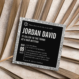 BAR MITZVAH simple modern black silver glitter Einladung