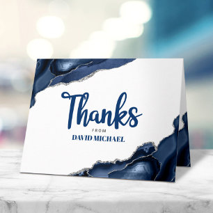 Bar Mitzvah Simple Modern Navy Blue Agate Script Dankeskarte